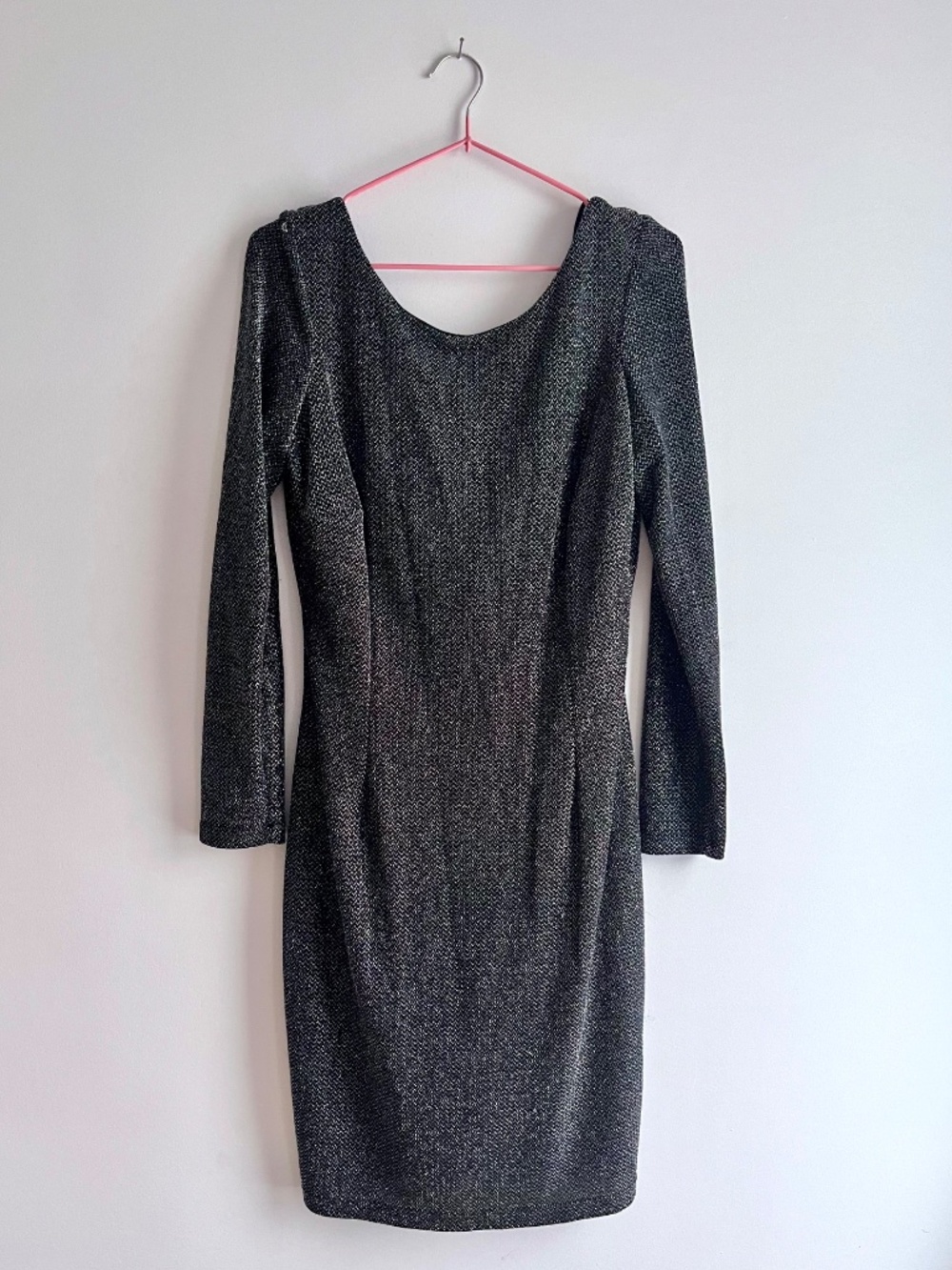 Vtg Y2K Le Château Metallic Silver Glitter Backless Bodycon Dress - Size L
